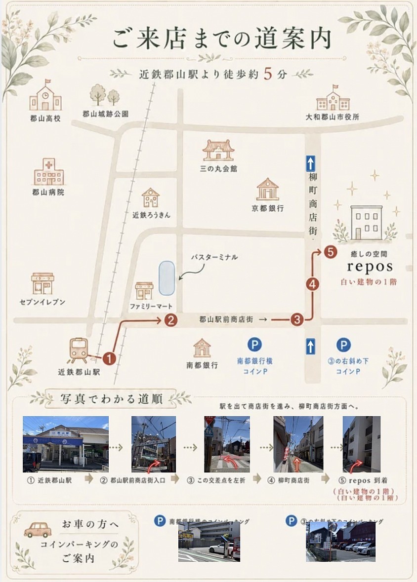 近鉄郡山駅からの案内図　大和郡山市柳2丁目7-1 プレステ柳2丁目壱番館103号室